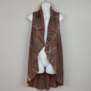 Womens Multicolor Open Front Sweater Crochet Knit Long Vest sz L
